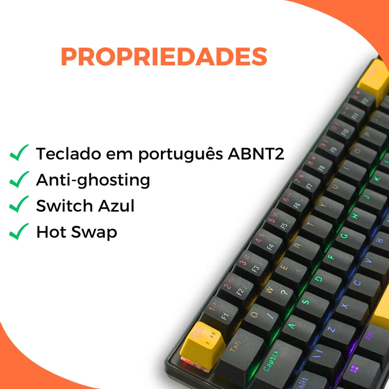 Teclado Mecânico TITORION 60% - Teclas Hot-Swappable