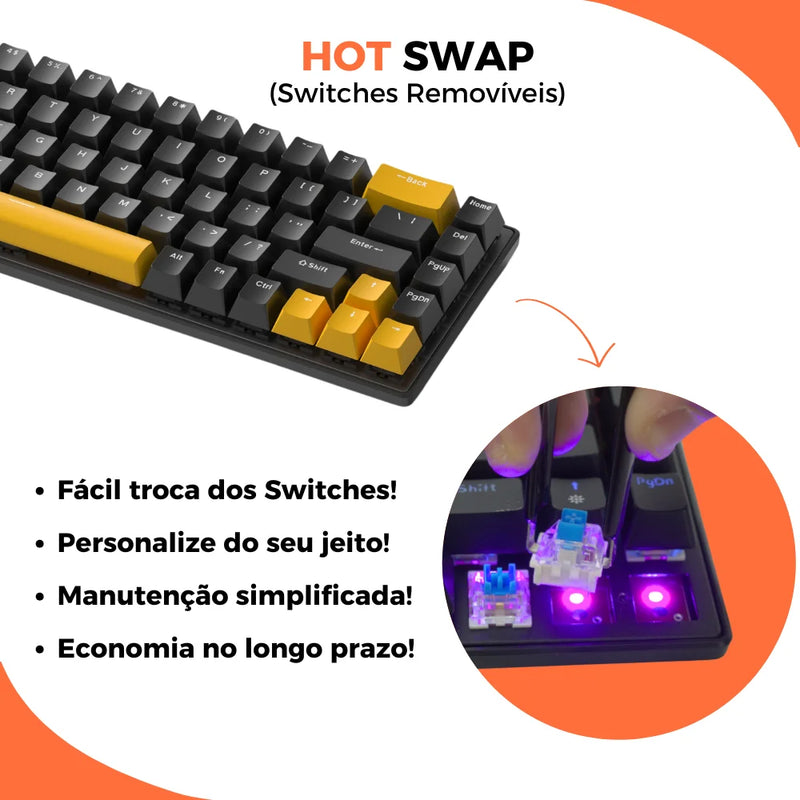 Teclado Mecânico TITORION 60% - Teclas Hot-Swappable