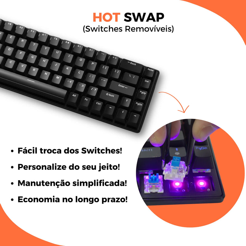 Teclado Mecânico TITORION 60% - Teclas Hot-Swappable
