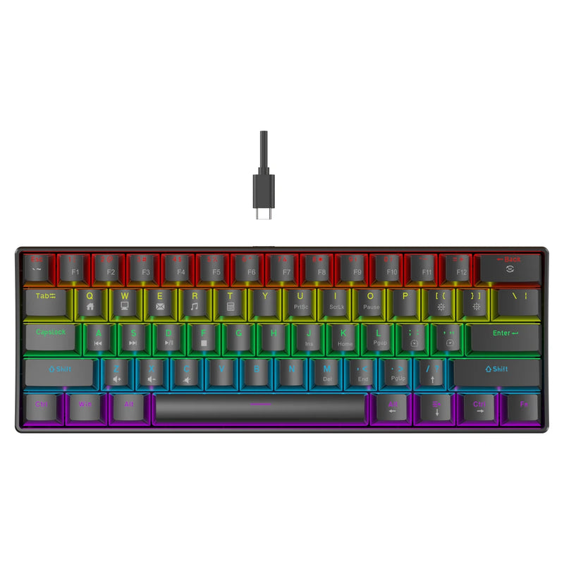 Teclado Mecânico K61 com Iluminação RGB Personalizável - Teclas Hot-Swappable, Design Ergonômico e Portátil