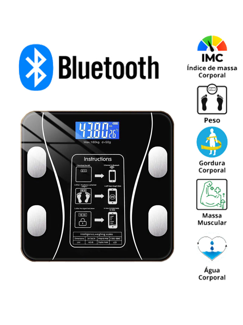 Balança Digital Bioimpedância Bluetooth - Até 180kg com Resultado no Celular